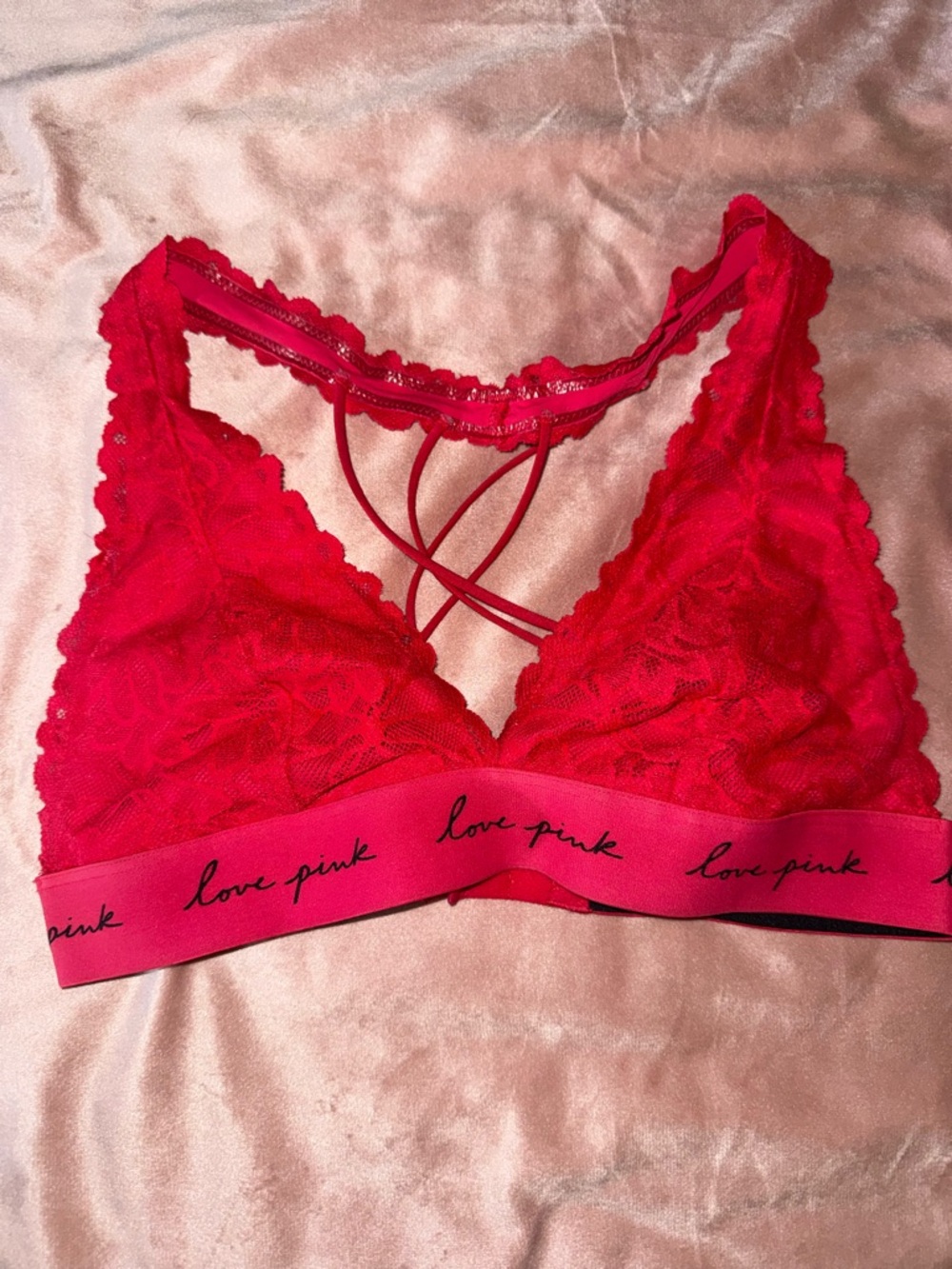 PINK Victoria's Secret Red Lace Bralette with Crisscross Back
